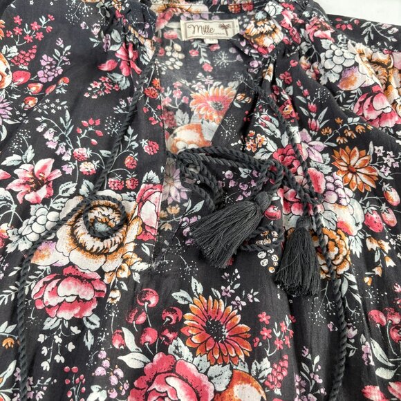 Mille Astrid Tassel Midi Dress Size M Bloomsbury Floral Long Sleeve Pockets - Picture 7 of 15